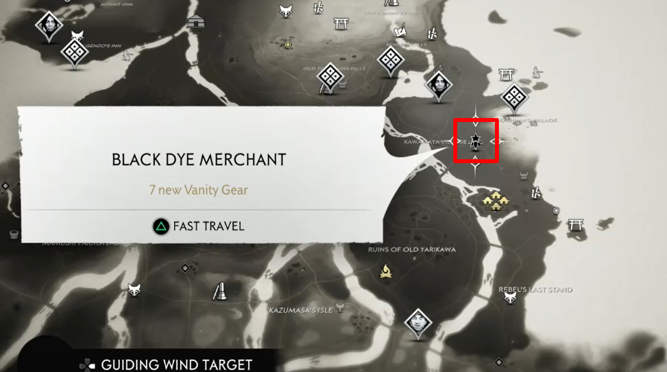 Ghost of Tsushima (GOT) Emplacement des marchands de colorants blancs et noirs